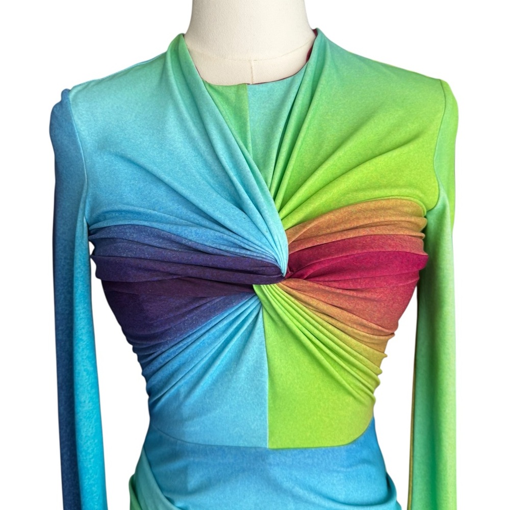 Alex Perry Halton Twist-Front Jersey Mini Dress in Gradient Multicolor US:4 AU:8 - Picture 4 of 12